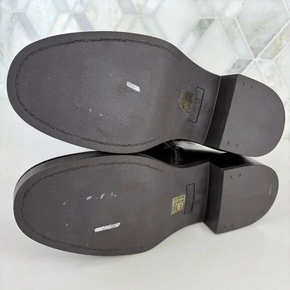 39/9 Dark Brown Walnut Round Toe Block Heel Wide Sole Knee High Pull On Zip Boot - Picture 15 of 16